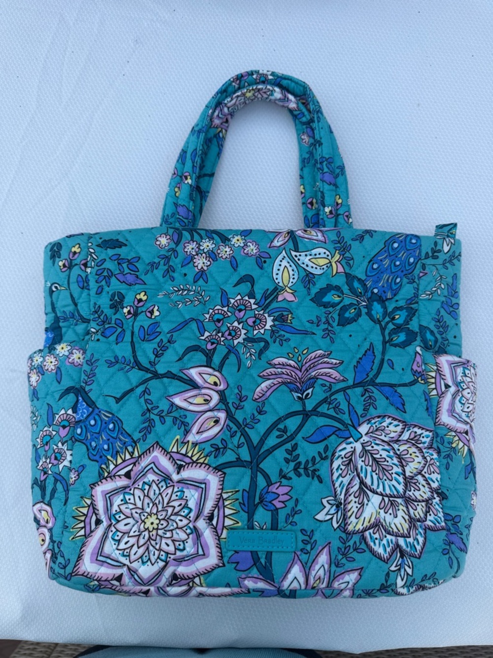 Adorable Vera Bradley Teal Peacock Garden Tote Bag with Side Pockets